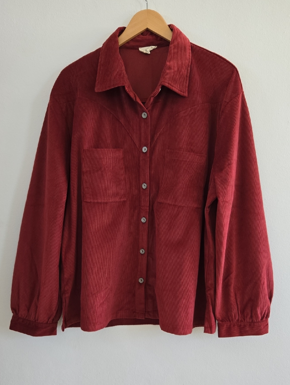 Ott Corduroy Button-Down Shacket in Deep Rust Red - XL